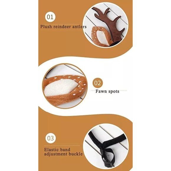 Black Dog Elk Reindeer Antler Christmas Costume Holiday Head wear Accessories - Picture 3 of 4